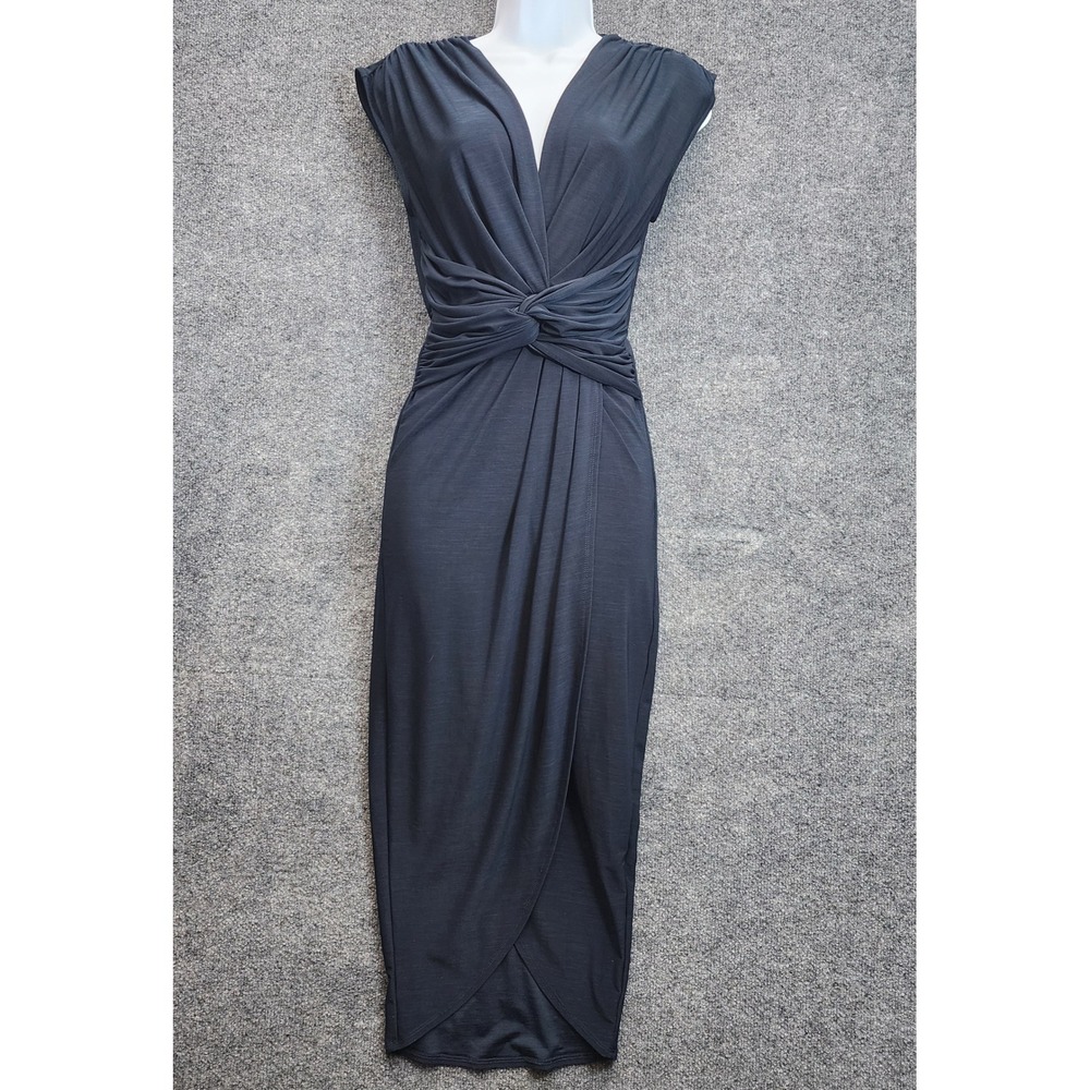 Sheike Womens Navy Twist Front Ruched Midi Wrap Dress Cocktail Wedding Guest 6